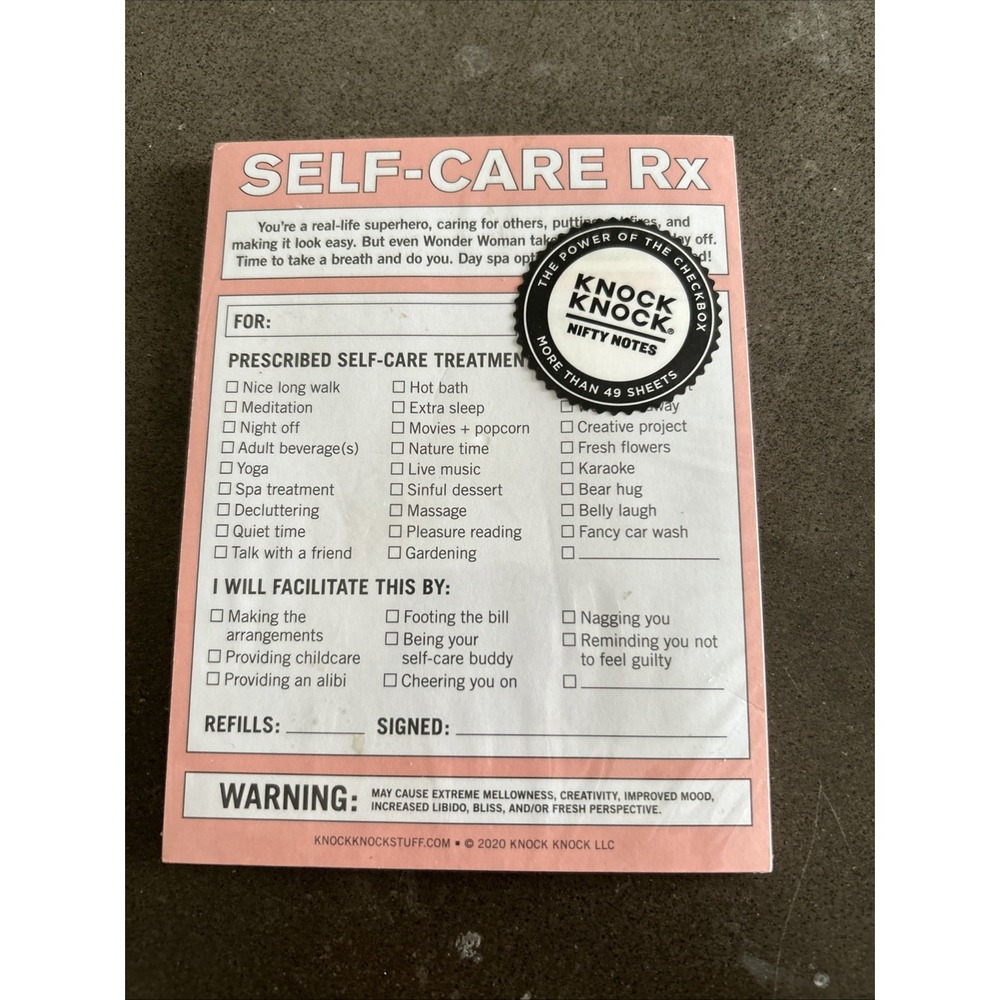 KNOCK KNOCK Brand New Self-Care Rx Note Pad Sealed Humor Funny Office Supplies